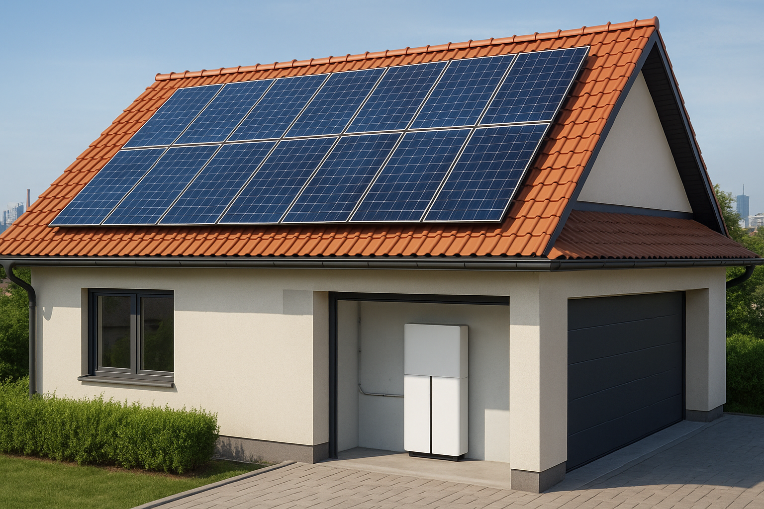 Dom z instalacją fotowoltaiczną i magazynem energii przy artykule o dotacjach i ulgach w 2026 roku